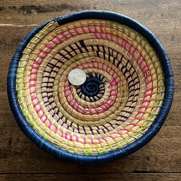 Colorful boho Pine Needle Basket 7” - Picture 1 of 8
